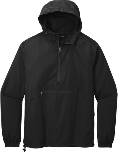 Am image of a Custom SportTek Packable Anorak in Black!