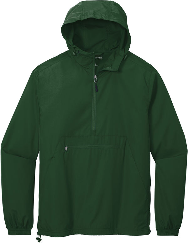 Am image of a Custom SportTek Packable Anorak in Forest Green!