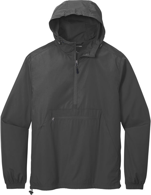 Am image of a Custom SportTek Packable Anorak in Graphite Grey!