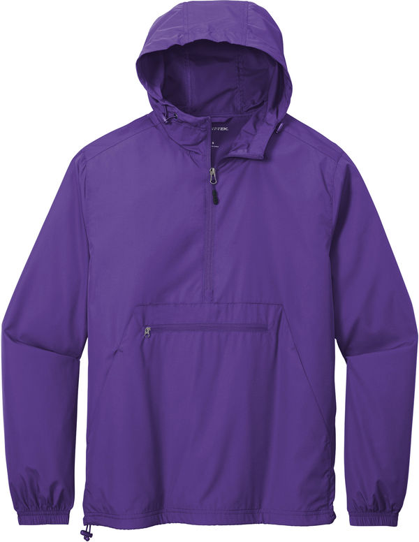 Am image of a Custom SportTek Packable Anorak in Purple!