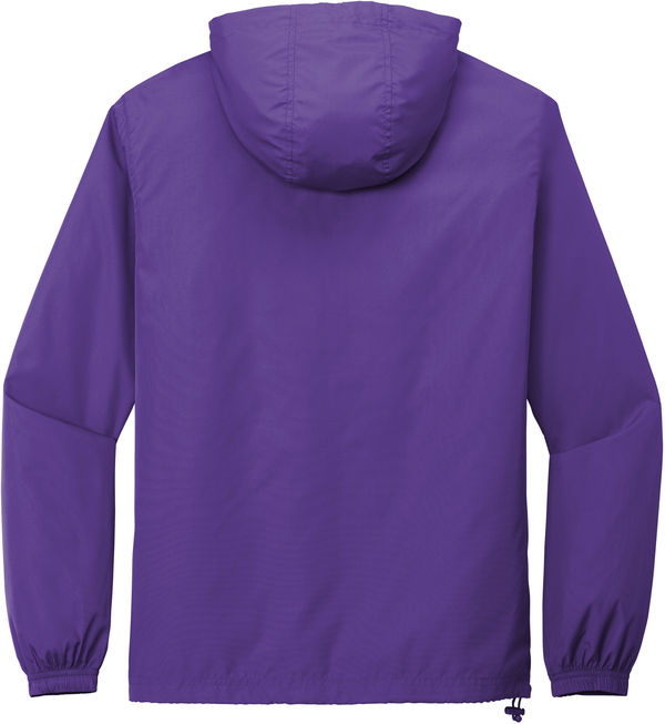 Am image of a Custom SportTek Packable Anorak in Purple!