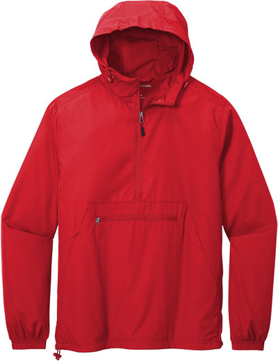 Am image of a Custom SportTek Packable Anorak in True Red!