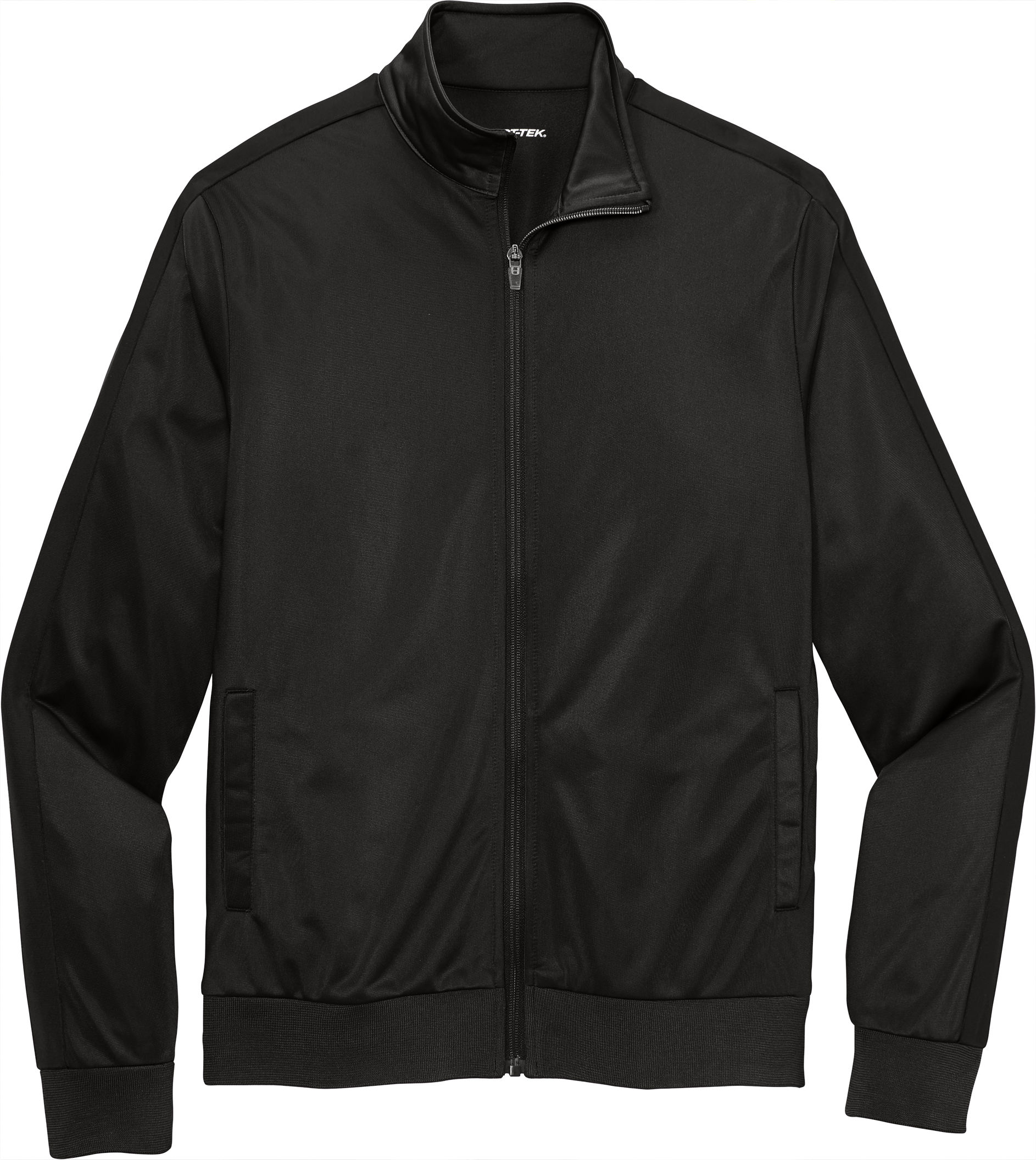 SportTek Tricot Track Jacket in Black/Black