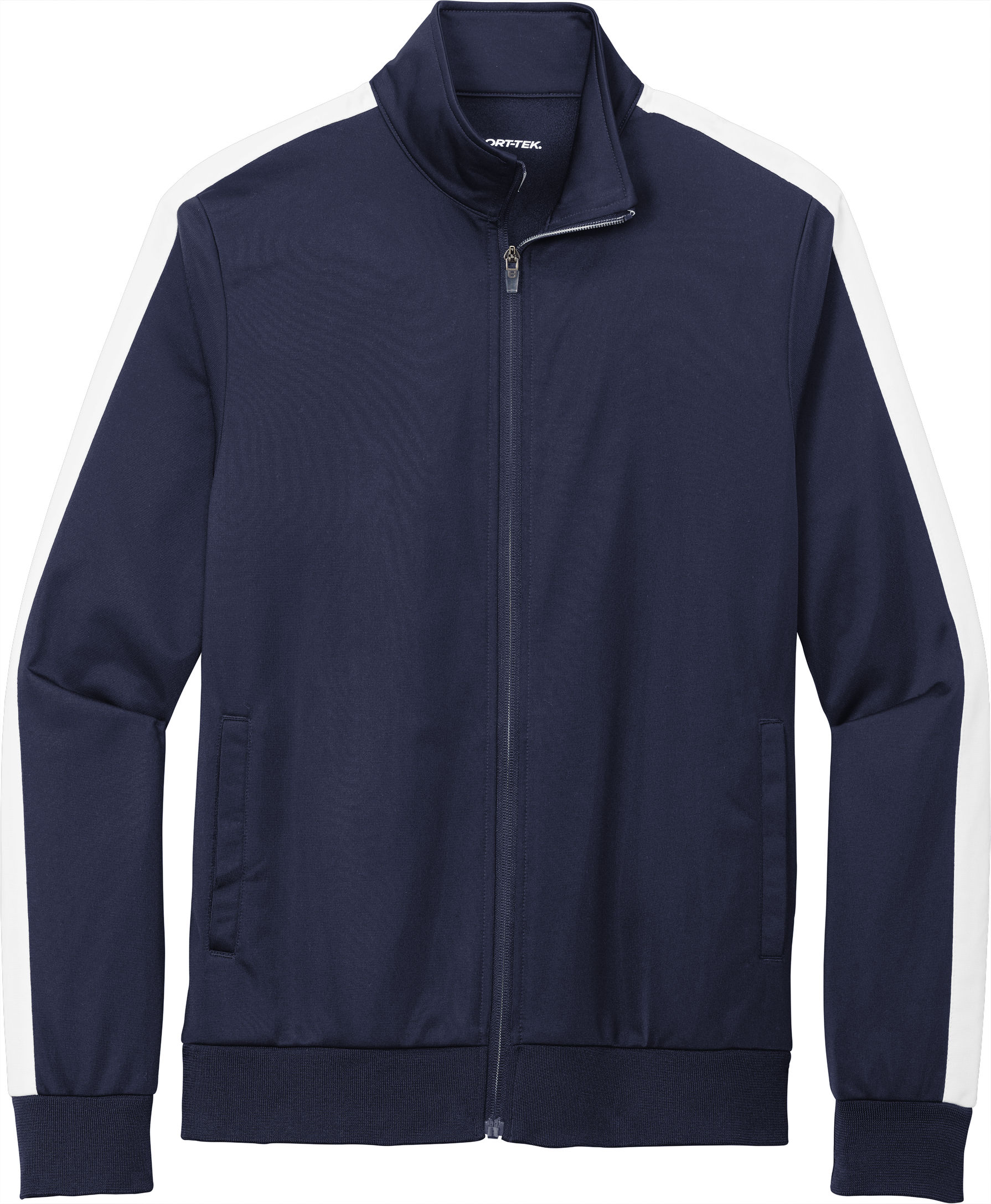 SportTek Tricot Track Jacket in True Navy/White