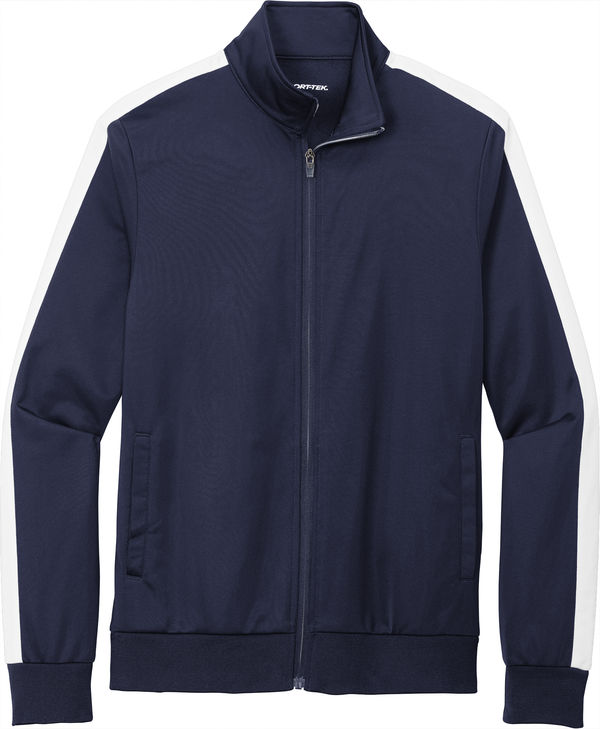 An image of a Custom SportTek Tricot Track Jacket in True Navy/White!