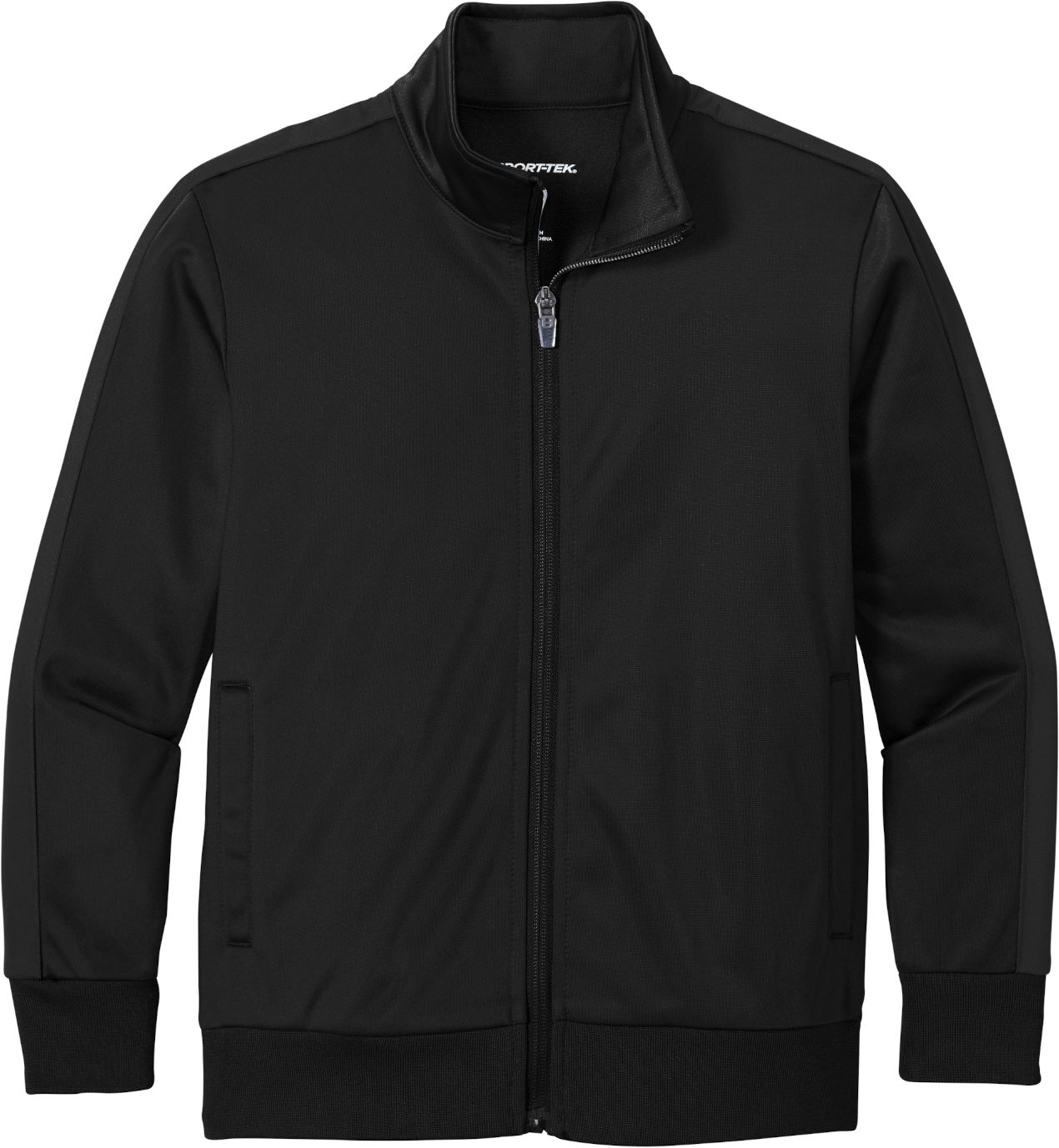 SportTek Youth Tricot Track Jacket in Black/Black
