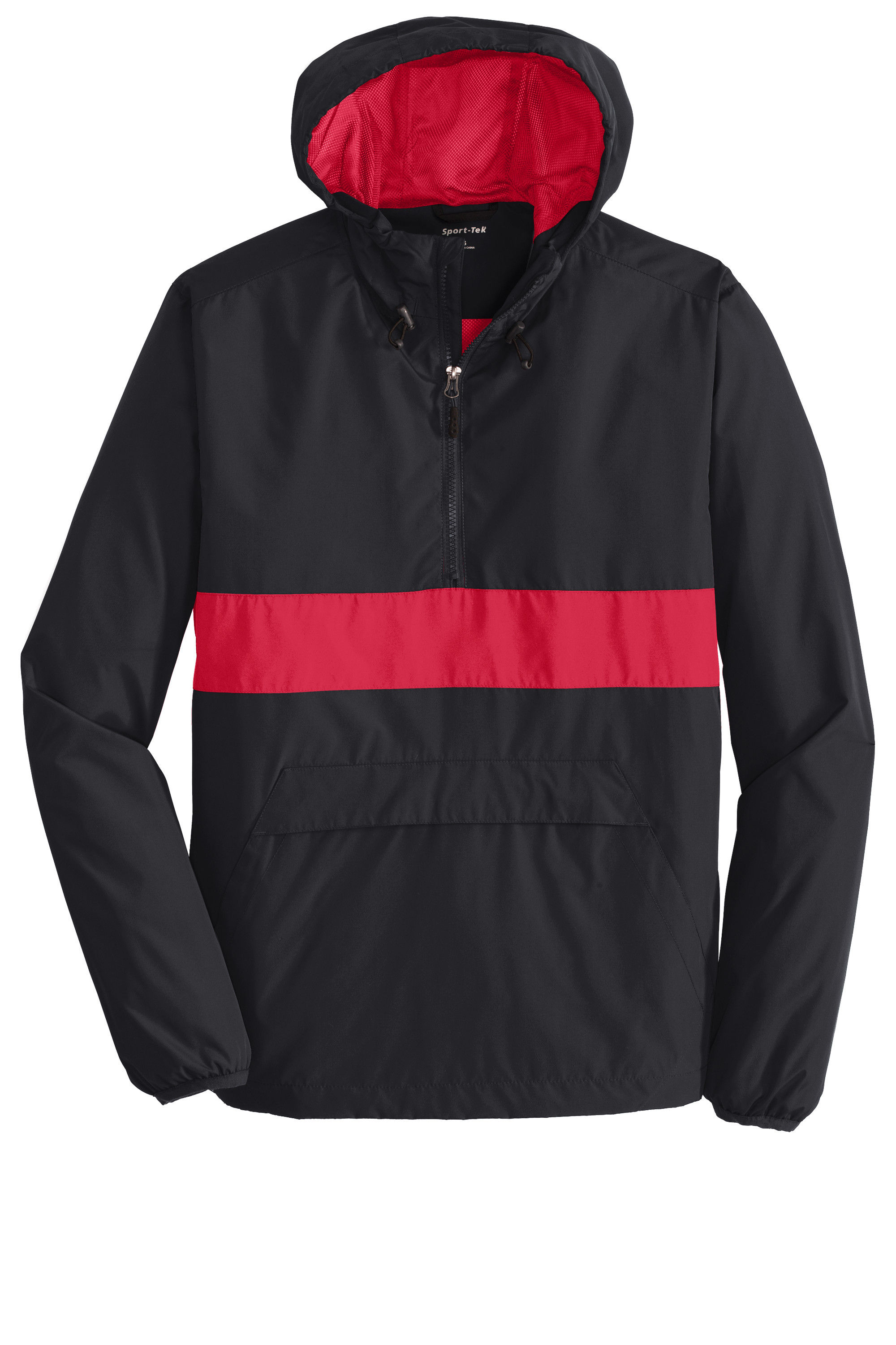 SportTek Zipped Pocket Anorak in Black/ True Red