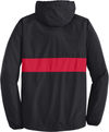 An image of a Custom SportTek Zipped Pocket Anorak in Black/ True Red!