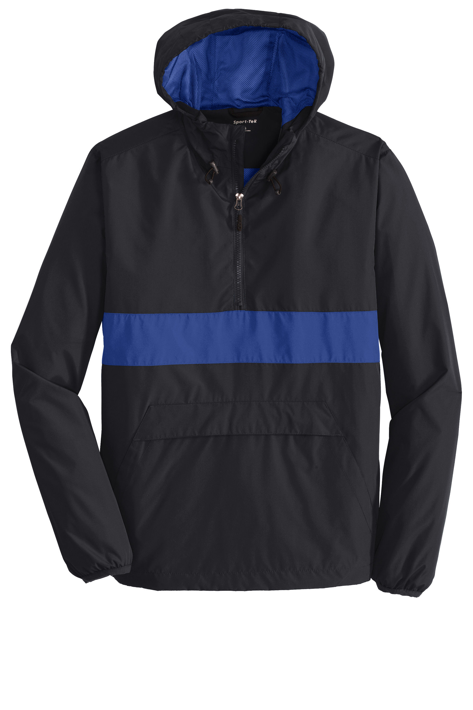 SportTek Zipped Pocket Anorak in Black/ True Royal