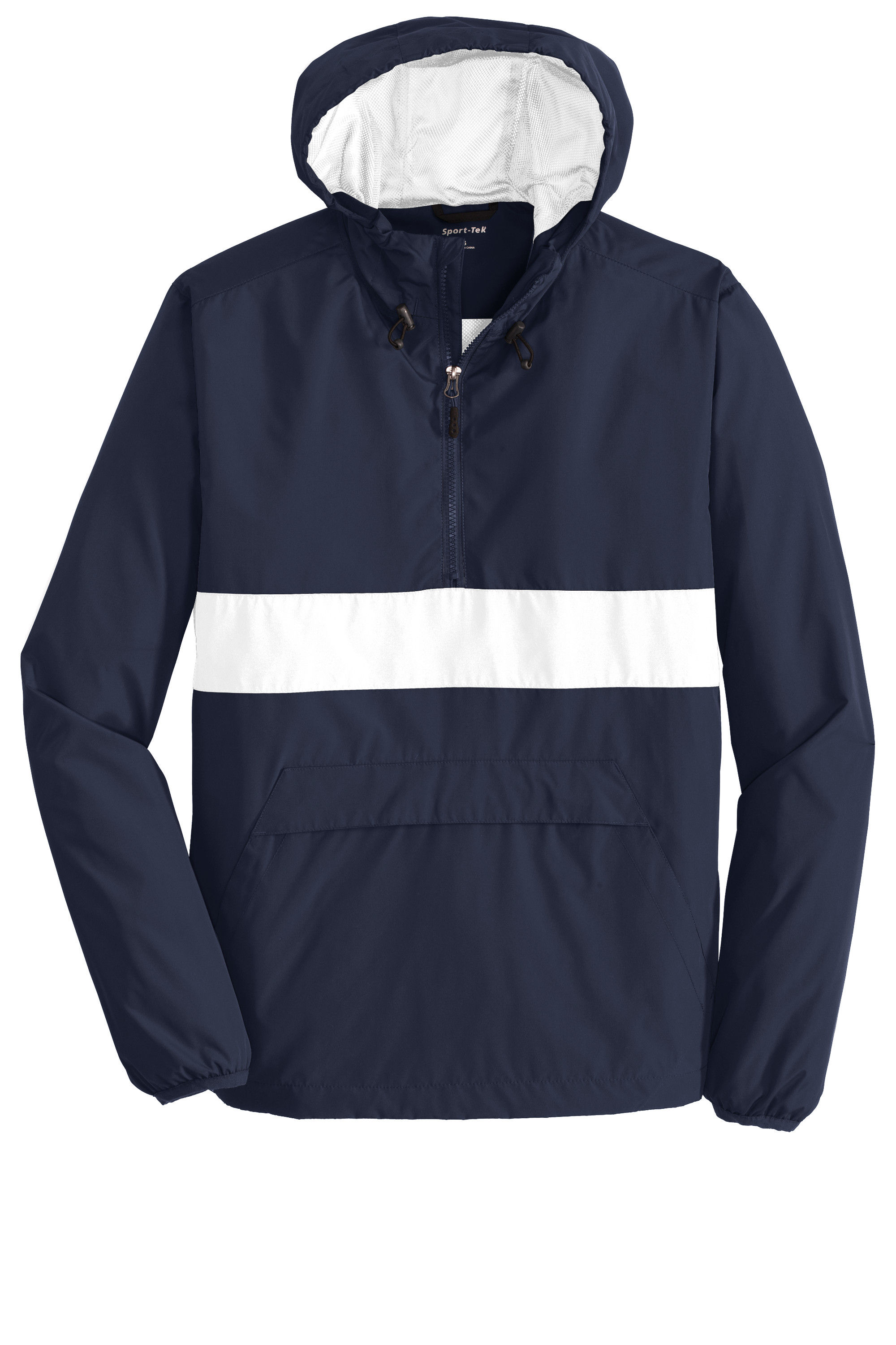SportTek Zipped Pocket Anorak in True Navy/ White