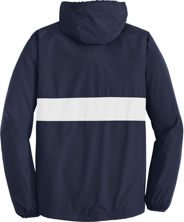 An image of a Custom SportTek Zipped Pocket Anorak in True Navy/ White!