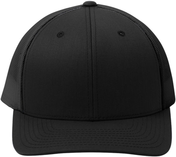 An image of a Custom Sport Tek YP Classics Retro Trucker Cap in Black/Black!
