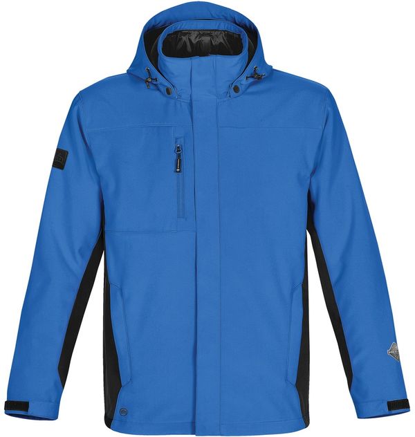 Am image of a Custom Stormtech Mens Atmosphere 3 in 1 System Jacket in MARINE BLUE / BLACK!