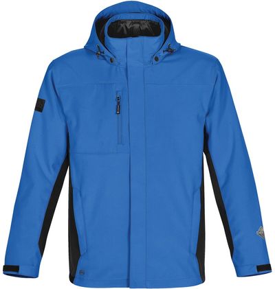 Am image of a Custom Stormtech Mens Atmosphere 3 in 1 System Jacket in MARINE BLUE / BLACK!