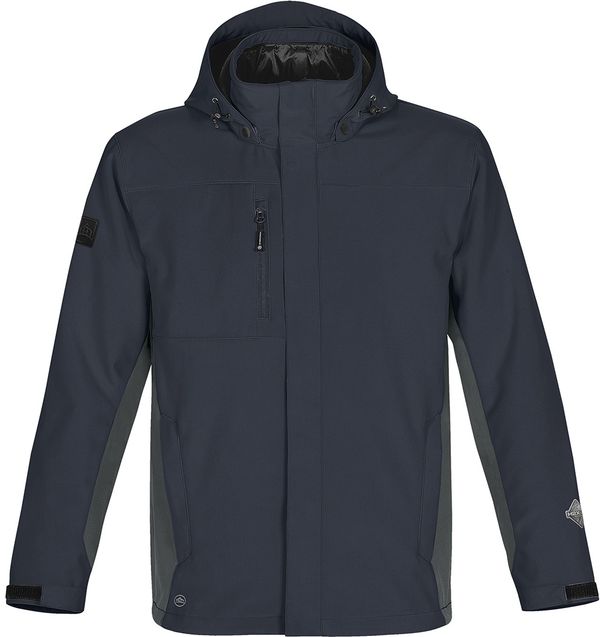 Am image of a Custom Stormtech Mens Atmosphere 3 in 1 System Jacket in NAVY / GRANITE!