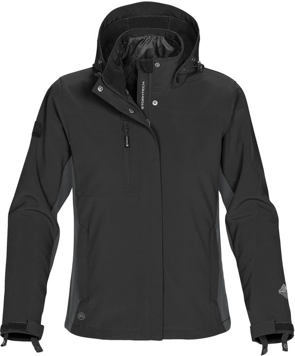 Am image of a Custom Stormtech Womens Atmosphere 3 in 1 System Jacket in BLACK / GRANITE!