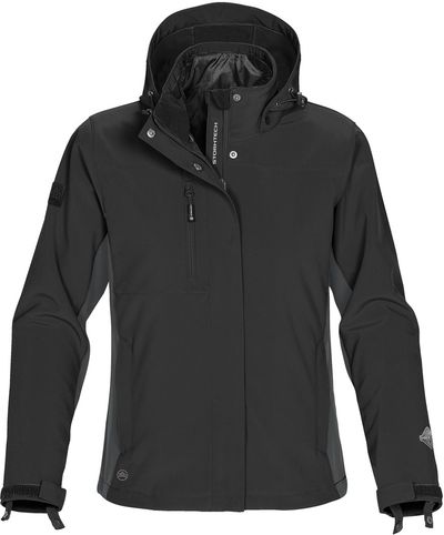 Am image of a Custom Stormtech Womens Atmosphere 3 in 1 System Jacket in BLACK / GRANITE!