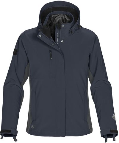 Am image of a Custom Stormtech Womens Atmosphere 3 in 1 System Jacket in NAVY / GRANITE!