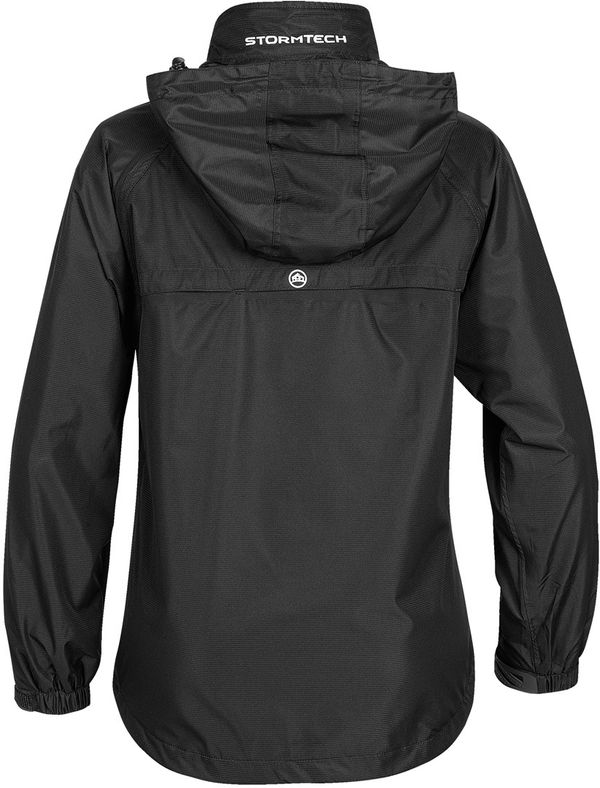 Am image of a Custom Stormtech Womens Stratus Lightweight Shell in BLACK!