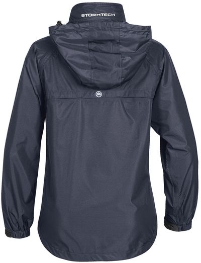 Am image of a Custom Stormtech Womens Stratus Lightweight Shell in NAVY!