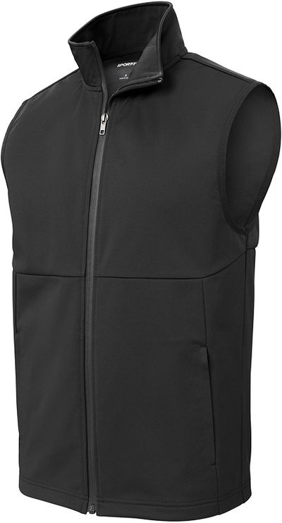 Am image of a Custom SportTek Soft Shell Vest in Deep Black!
