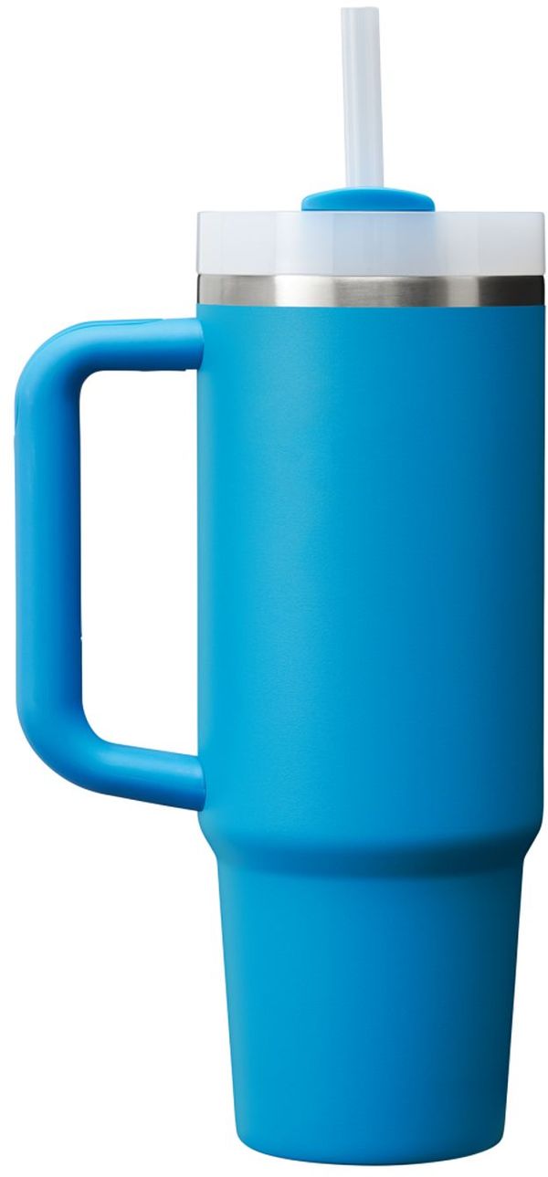 Am image of a Custom Stanley Quencher H2O FlowState Tumbler 30 oz in Azure!