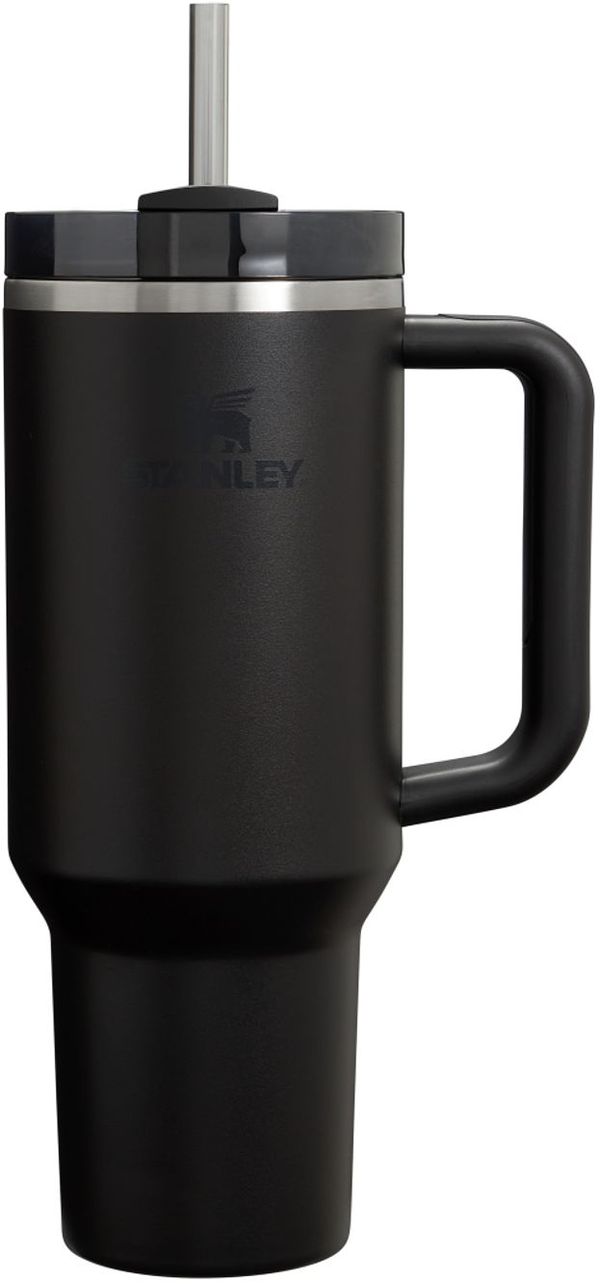 Am image of a Custom Stanley Quencher H2O FlowState Tumbler 40 oz in Black!