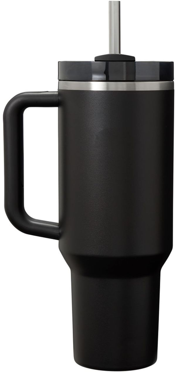 Am image of a Custom Stanley Quencher H2O FlowState Tumbler 40 oz in Black!