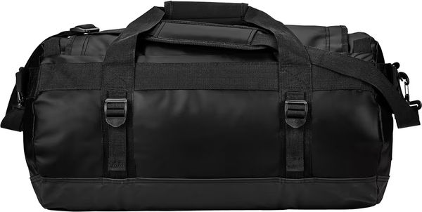 An image of a Custom Stormtech Atlantis Waterproof Gear Bag Small in BLACK / BLACK!
