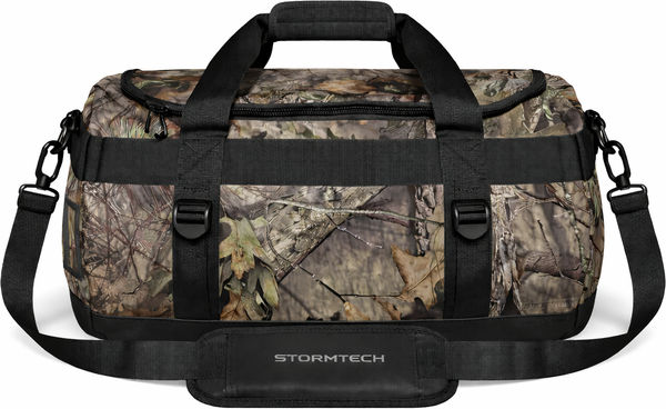 An image of a Custom Stormtech Atlantis Waterproof Gear Bag Small in Mossy Oak Camo!