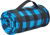 Am image of a Custom Stormtech Klondike Fleece Blanket in Azure Blue/Black!