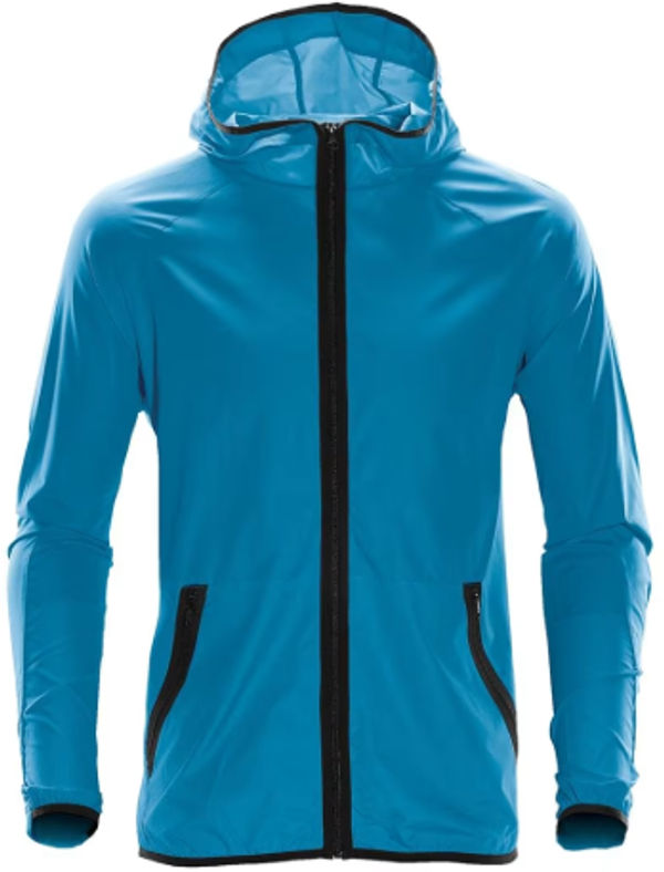 An image of a Custom Stormtech Men's Ozone Hooded Shell in Electric Blue!