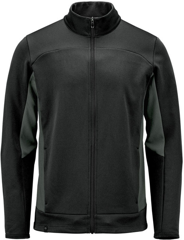 Am image of a Custom Stormtech Mens Appaloosa Knit Jacket in Black/Graphite!