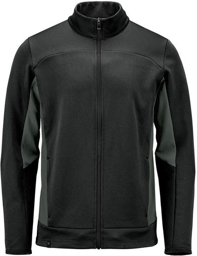 Am image of a Custom Stormtech Mens Appaloosa Knit Jacket in Black/Graphite!