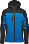 Am image of a Custom Stormtech Mens Cascades Softshell Hoody in Azure blue/Black!