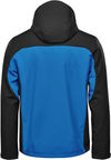 Am image of a Custom Stormtech Mens Cascades Softshell Hoody in Azure blue/Black!
