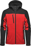 Am image of a Custom Stormtech Mens Cascades Softshell Hoody in Bright Red/ Black!