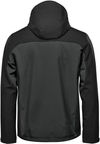 Am image of a Custom Stormtech Mens Cascades Softshell Hoody in Dolphin/Black!