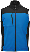 Am image of a Custom Stormtech Mens Cascades Softshell Vest in Azure Blue/Black!