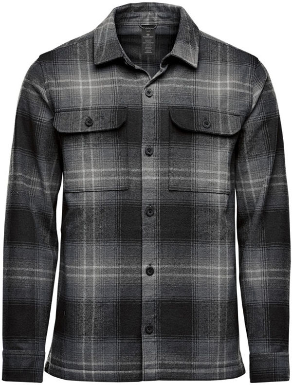 Am image of a Custom Stormtech Mens Highland Plaid Shacket in Carbon/Black!