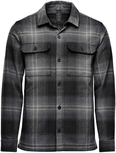 Am image of a Custom Stormtech Mens Highland Plaid Shacket in Carbon/Black!