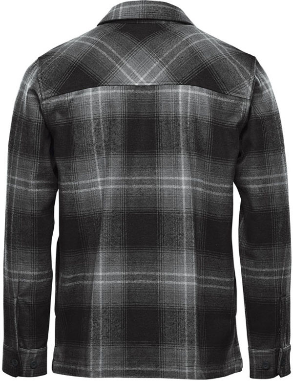 Am image of a Custom Stormtech Mens Highland Plaid Shacket in Carbon/Black!