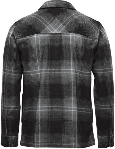 Am image of a Custom Stormtech Mens Highland Plaid Shacket in Carbon/Black!