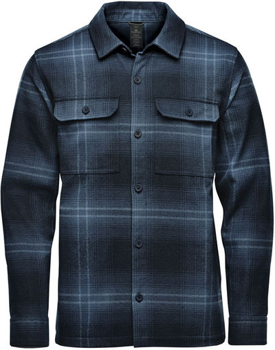Am image of a Custom Stormtech Mens Highland Plaid Shacket in Midnight/Dusk!
