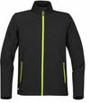 An image of a Custom STORMTECH MENS ORBITER SOFTSHELL in BLACK/ KIWI!
