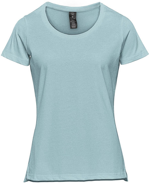 Am image of a Custom Stormtech Women's Equinox Short Sleeve Tee in Ice Blue Heather!