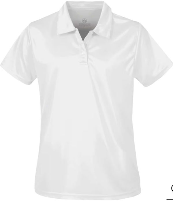 An image of a Custom Stormtech Women's Treeline Performance Short Sleeve Polo in White!