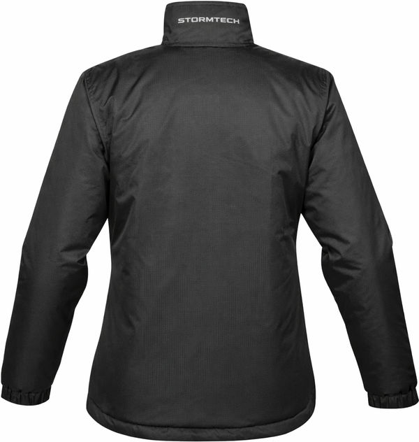 An image of a Custom Stormtech Womens Axis Thermal Jacket in BLACK/ ROYAL!