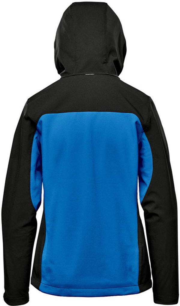 Am image of a Custom Stormtech Womens Cascades Softshell Hoody in Azure Blue/Black!