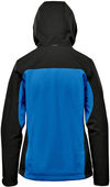 Am image of a Custom Stormtech Womens Cascades Softshell Hoody in Azure Blue/Black!